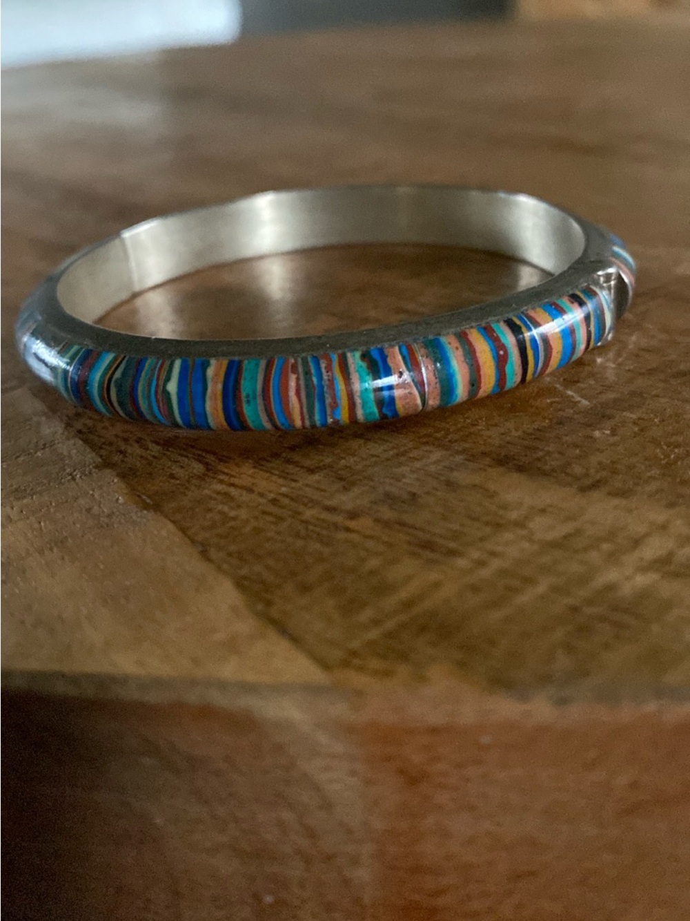 Jay King "Mine Finds" Sterling Silver Rainbow Calsilica Hinged Bangle Bracelet